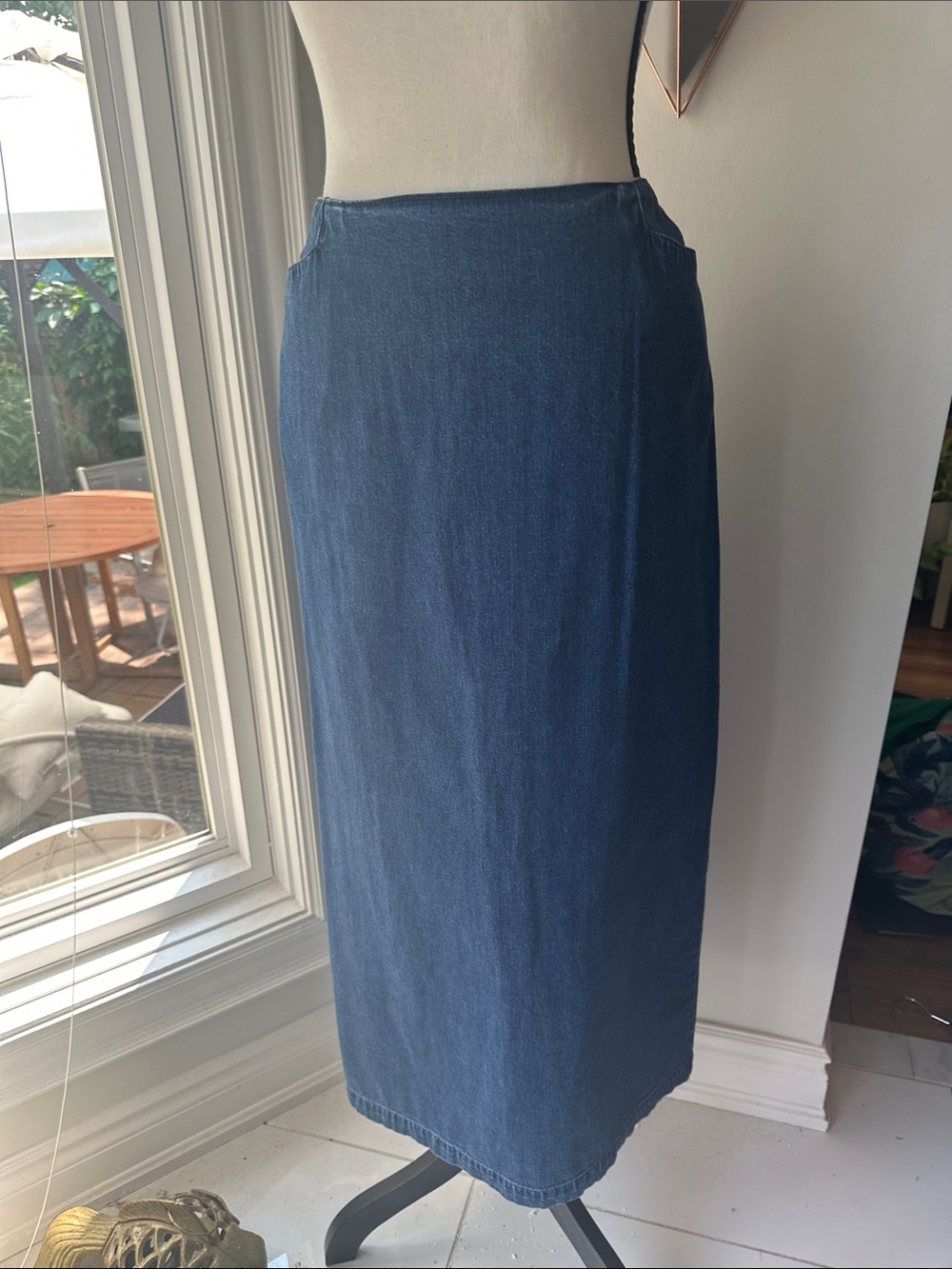 VINTAGE 90s TALBOTS Classic Dark Blue Denim Maxi Long Skirt Cotton Size 14